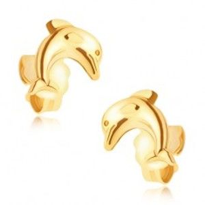 Šperky eshop - Zlaté puzetové náušnice 14K - skákajúci delfín GG02.01