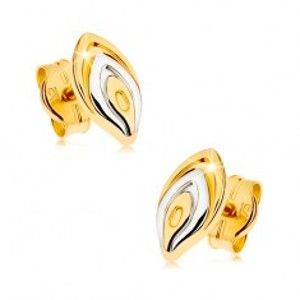Šperky eshop - Zlaté puzetové náušnice 375 - dvojfarebný lupeň kvetu, ródiovaný povrch GG43.01