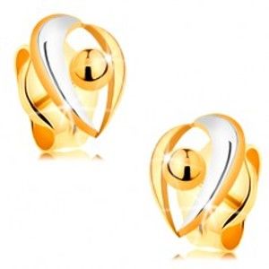 Šperky eshop - Zlaté puzetové náušnice 585 - oblúčiky v bielom a žltom zlate, gulička GG177.41