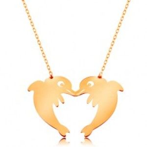Šperky eshop - Zlatý 14K náhrdelník - jemná retiazka, dva delfíny tvoriace obrys srdca GG160.15