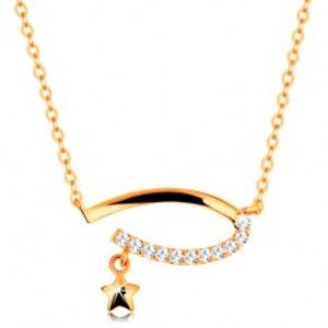Šperky eshop - Zlatý 14K náhrdelník - neúplný ovál s čírymi zirkónmi, hviezdička, jemná retiazka GG138.14