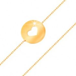 Šperky eshop - Zlatý 14K náramok - kruh so srdiečkovým výrezom a plochým lesklým povrchom GG159.14