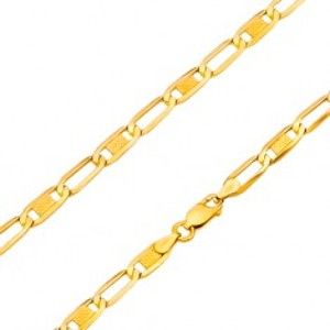 Šperky eshop - Zlatý 14K náramok - lesklé oválne očká s mriežkou a prázdne, 180 mm GG170.15