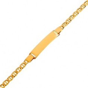 Šperky eshop - Zlatý 14K náramok s lesklou platničkou, oválne očká s paličkou, 195 mm GG198.42