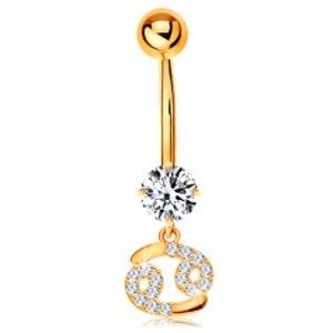 Šperky eshop - Zlatý 14K piercing do bruška - číry zirkón, ligotavý symbol zverokruhu - RAK GG185.04