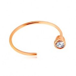 Šperky eshop - Zlatý 14K piercing do nosa - ružové zlato, lesklý krúžok ukončený čírym zirkónom GG175.03