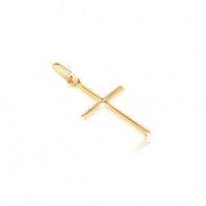 Zlatý 14K prívesok - drobný lesklý krížik s gravírovaným X