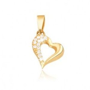 Šperky eshop - Zlatý 14K prívesok - kontúra nepravidelného srdca, zirkóny GG08.26