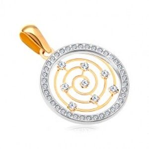 Šperky eshop - Zlatý 14K prívesok - obruč z bieleho zlata a zirkónov, tenká špirála v strede GG18.37