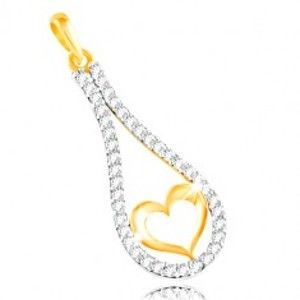 Šperky eshop - Zlatý 14K prívesok - obrys srdca v zirkónovej kontúre kvapky GG212.08