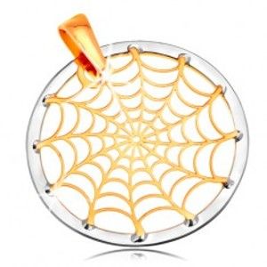 Šperky eshop - Zlatý 14K prívesok - pavučina v kontúre kruhu, žlté a biele zlato GG204.31