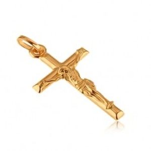 Šperky eshop - Zlatý 14K prívesok - ukrižovaný Ježiš na hladkom kríži GG04.02