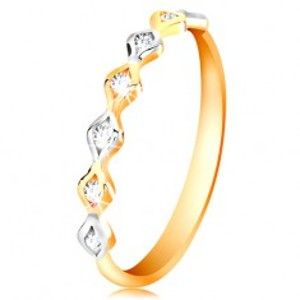 Šperky eshop - Zlatý 14K prsteň - dvojfarebné zrnká so vsadenými zirkónmi, vysoký lesk GG200.66/73 - Veľkosť: 54 mm