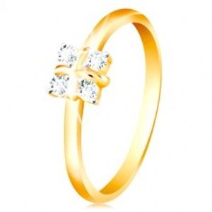 Šperky eshop - Zlatý 14K prsteň - lesklé zaoblené ramená, štyri číre zirkóny, krížik v strede GG214.88/95 - Veľkosť: 56 mm