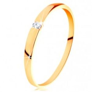 Šperky eshop - Zlatý 14K prsteň - ligotavý zirkón čírej farby, hladké vypuklé ramená GG202.09/15 - Veľkosť: 55 mm