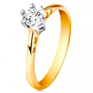 Šperky eshop - Zlatý 14K prsteň - okrúhle výrezy na ramenách, číry zirkón v kotlíku z bieleho zlata GG197.22/28 - Veľkosť: 58 mm