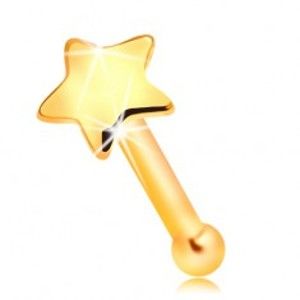Šperky eshop - Zlatý 585 piercing do nosa - malá lesklá hviezdička, rovný tvar GG207.04