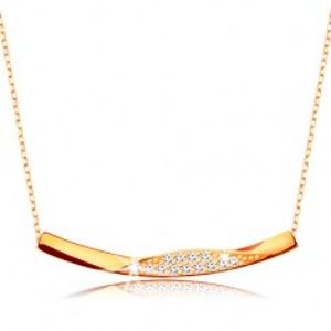 Šperky eshop - Zlatý 9K náhrdelník - retiazka z oválnych očiek, lesklá zahnutá línia so zirkónikmi GG194.52