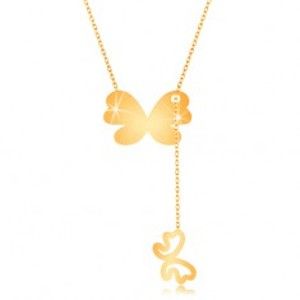 Šperky eshop - Zlatý 9K náhrdelník - väčší motýľ s visiacim obrysom menšieho motýlika GG194.11