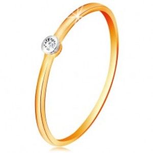 Šperky eshop - Zlatý dvojfarebný prsteň 585 - číry zirkón v okrúhlej objímke, tenké ramená GG202.01/08/202.55/58 - Veľkosť: 53 mm