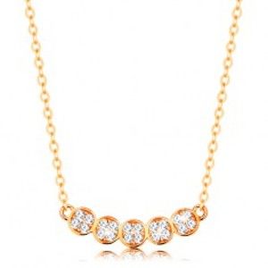Šperky eshop - Zlatý náhrdelník 585 - jemná retiazka, oblúk z piatich ligotavých koliesok GG139.06