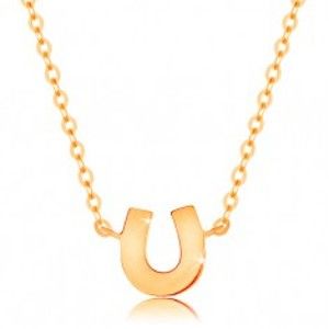 Šperky eshop - Zlatý náhrdelník 585 - lesklá retiazka, malá podkovička pre šťastie GG138.22