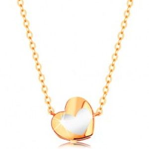 Šperky eshop - Zlatý náhrdelník 585 - lesklé srdiečko s bielou glazúrou, retiazka GG139.10