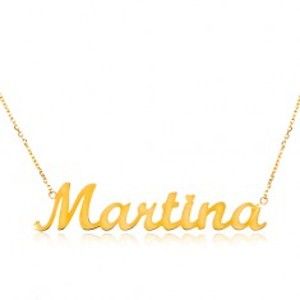 Šperky eshop - Zlatý náhrdelník 585 - tenká retiazka z oválnych očiek, lesklý prívesok Martina GG198.16