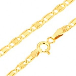 Šperky eshop - Zlatý náramok 585 - ligotavé články, hladký obdĺžnik, lúčovité zárezy, 190 mm  GG25.02