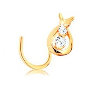 Šperky eshop - Zlatý piercing 585, zahnutý - kvapka s čírymi zirkónmi a motýlik GG143.12