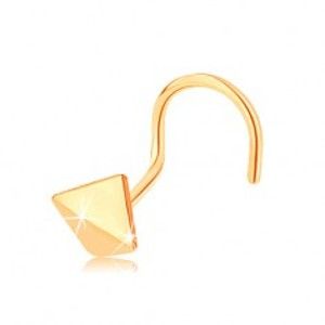 Šperky eshop - Zlatý piercing do nosa 585, zahnutý - lesklý zalomený štvorec GG141.11