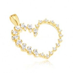 Šperky eshop - Zlatý prívesok - veľké srdce, slzičkové a okrúhle zirkóny v jednej línii  GG11.20
