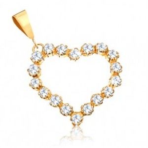 Šperky eshop - Zlatý prívesok 375 - číra zirkónová kontúra súmerného srdiečka GG52.04
