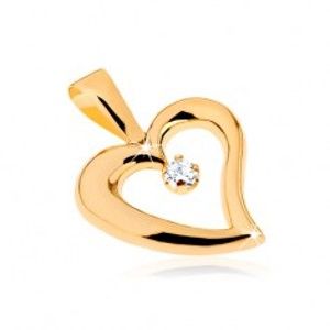 Šperky eshop - Zlatý prívesok 375 - lesklý obrys nepravidelného srdca, číry zirkón v strede GG32.08