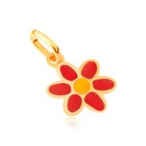 Šperky eshop - Zlatý prívesok 375 - lesklý plochý červeno-žltý glazúrovaný kvet GG06.60
