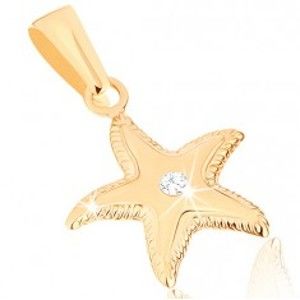 Šperky eshop - Zlatý prívesok 375 - ligotavá morská hviezdica, vrúbkovaný okraj, číry zirkónik GG46.05