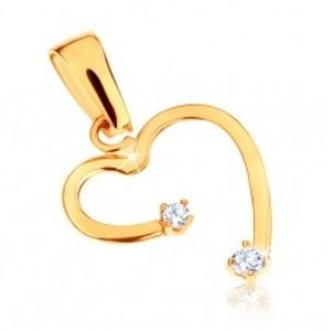 Šperky eshop - Zlatý prívesok 375 - nepravidelný obrys srdca, kamienky čírej farby GG47.10