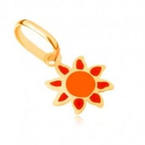Šperky eshop - Zlatý prívesok 375 - ploché glazúrované oranžovo-červené slniečko GG06.59