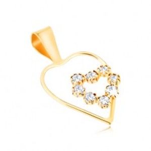 Šperky eshop - Zlatý prívesok 375 - tenká línia kontúry pravidelného srdca, zirkónové srdce GG51.19