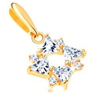 Šperky eshop - Zlatý prívesok 585 - číre zirkónové trojuholníky a drobné okrúhle zirkóniky GG118.08