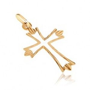 Šperky eshop - Zlatý prívesok 585 - kríž s rozvetvenými lúčovitými cípmi a výsekom GG07.11
