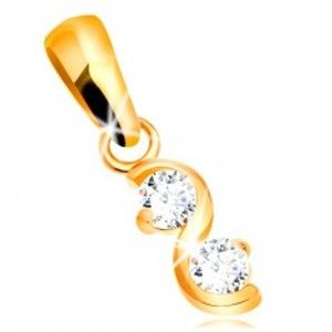 Šperky eshop - Zlatý prívesok 585 - lesklá hladká vlnka, dva číre ligotavé zirkóny GG34.24