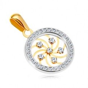 Šperky eshop - Zlatý prívesok 585 - lesklá špirála a číre zirkóny v obruči z bieleho zlata GG18.27