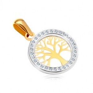 Šperky eshop - Zlatý prívesok 585 - lesklý strom života v zirkónovej kontúre kruhu GG18.28