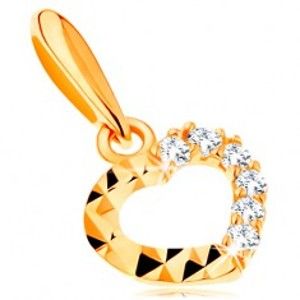 Šperky eshop - Zlatý prívesok 585 - ligotavá kontúra srdiečka, číre zirkóny a diamantový rez GG118.09