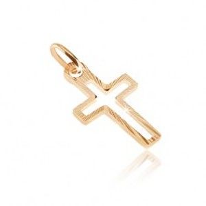 Šperky eshop - Zlatý prívesok 585 - línia kríža s lesklými úzkymi pásmi GG07.17