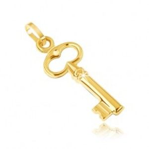 Šperky eshop - Zlatý prívesok 585 - malý trblietavý kľúčik, vyrezávaný ovál navrchu GG05.23