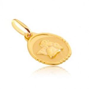 Šperky eshop - Zlatý prívesok 585 - oválna známka s bucľatým anjelikom GG01.08