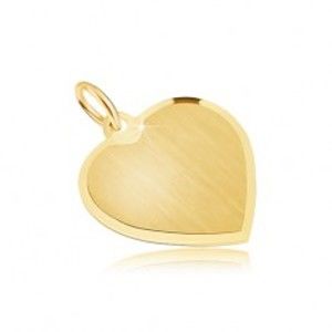 Šperky eshop - Zlatý prívesok 585 - pravidelné srdce so saténovým povrchom, skosená obruba GG30.05