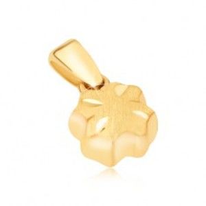 Šperky eshop - Zlatý prívesok 585 - priestorový štvorlístok, saténový povrch, lesklé ryhy GG13.39